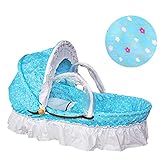 ベッドインベッド　添い寝ベッド おむつ換え　ベビーベッド　持ちやすい　揺りかご　枕と毛布が付き (ブルー＊花)