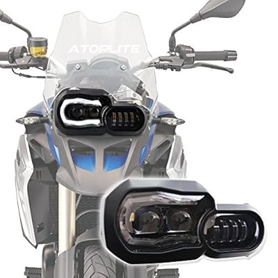 ATOPLITE BMW moto LED Headlight High/Low Beam with Angel Eyes DRL Assembly Kit and Replacement Headlight For BMW F650GS/F700GS/F800GS F800ADV F800R