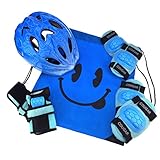 J@G 子供用 自転車用 ヘルメット ヒジ ヒザ 手首 プロテクター セット ナップサック付き 超軽量 可愛い (Sｻｲｽﾞ ブルーライン（SET))