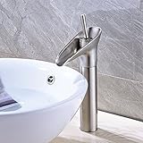 (Brushed Nickel) Rozin Countertop Faucet Single Hole Deck Mounted Vessel Sink Waterfall Mixer Tap（アン