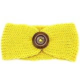 Tonsee ベビー ガールズ ヘッドバンド かわいい 編み物 ヘアバンド ボタン付き 髪飾り (イエロー)