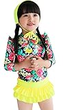 EOZY 女の子 水着 ビキニ セパレート3点セット 長袖Tシャツ 帽子 ベビー 子供用 キッズ スイムウェア 海水浴 ビーチ イエロー 4XL