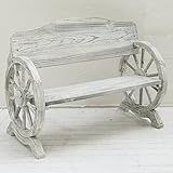 ウッドホイール風車輪付木製ベンチ 幅110cm×奥行58.5cm×高さ83cm 松/杉天然木 アンティークホワイト SS-WB-1100-WHT