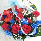 キラキラブルーローズと赤いバラ！カスミソウのアレンジメント★スタージュエリー★セレクト　【生花】【お祝い】【記念日】【誕生日】【フラワーギフト】【バラ】