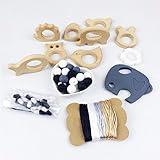 Mamimami Home 幼児 噛がため 授乳 DIYゼント 男の子向け 天然木製 8種類の動物 柔くシリコーン 象と花　歯固めネックレス　ガラガラ玩具　知育玩具 手作りできる 安心素材 いろんな噛