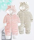 ベビー服 乳児服 ロンパース カバーオール ふわふわ 着ぐるみ パジャマ 冬 (66cm/3-6ヶ月, 米色)