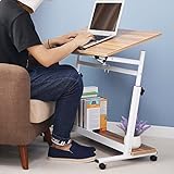 DlandHome 昇降式サイドテーブル 角度調節テーブル パソコンデスク サイドテーブル ミニテーブル ソファーサイド キャスター付き ノートパソコンスタンド （ライト－ブラン 80*40CM）
