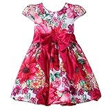 Pettigirl女の子ドレス 総柄 可愛いワンピース リボン レッド 子供ドレス パーティー 130-140cm [並行輸入品]