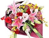 花由 オリエンタル百合とバラの花束（ユリ・薔薇） 【マケプレお急ぎ便】 【フラワーギフト お誕生日 お祝いの花 誕生日プレゼント 花束】