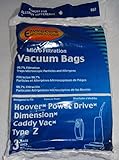 3 Hoover Allergy Vacuum Type Z Bags, Power Drive, Auto Drive, Constellation, Dimension, Dirt Finder,
