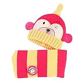 かわいい冬のベビーキッズガールズボーイズ帽子暖かいスカーフは、ぬいぐるみの耳キャップギフトセット・ローズレッドを守ります