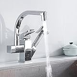 elfishjp LED キッチン用水栓 浴室用水栓 蛇口 LED シングルレバー混合水栓 ハンドシャワー付 キッチンや洗面両用 伸縮ノズル 360度回転 台付 混合水栓　高品質　耐用 冷 温 切換え