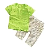 【SEBLES】ベビー 赤ちゃん 男の子 半袖 ラウンドネック プリント 無地 ポケット Tシャツ チェック ズボン ボトムス パンツ セット ツーピース コットン 綿(タイプC,100cm)