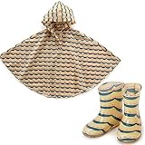 LATAKKO キッス゛ホ゜ンチョ　ウェーフ゛（120cm）＆レインブーツ（15cm） ポンチョ レインコート キッズ 120cm 子供 雨合羽 長靴 キッズ 15cm レインブーツ レインポンチョ 