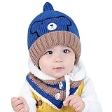 TEAFOR 子供 帽子 ベビー やわらかい ニットハット 【2セット：帽子+スカーフ】手編み フリースウール厚さ かわいい 赤ちゃん帽子 肌さわりよく 無地 防寒保温 綿 キッズ 秋冬用 (ブルー)