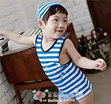 「楽々セレクトショップ」DUDU&MUMU正規品　大人気　可愛い子供用水着 男の子 連体式水着ブルーストライプ スクール セパレート キャップ付き 海水浴 スイミング ベビー フリル スカート 帽子付