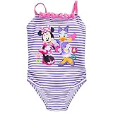 Disney ディズニー 女の子用紫ボーダーリボン付きミニーマウスxデイジーワンピース水着 (2（身長約85-95cm）) [並行輸入品]