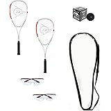 DUNLOP Beginner Squash Racquet Set (Includes 2 Racquets, 2 Eyeguards, 1 Ball, Cover)