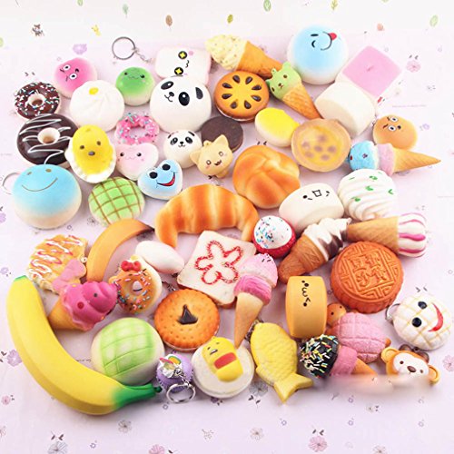 10個セット ランダムミックス カワイイミニソフトスクイシー フード パンダ パン トースト ミニドーナツ 携帯ストラップチャーム キッズ おもちゃ ギフト