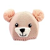LeafIn ニット帽 帽子 クマ ポンポン 秋冬 ベビー 防寒 暖かい帽子 女の子 男の子 男女兼用 冬用ハット スタイリッシュ ユニセックス ライニング付き (M, ピンク)