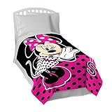 Disney Minnie Mouse Dots New Black Fleece 62 x 90 Twin Blanket