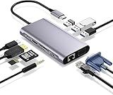 【2023高機能版】USB C ハブ 10-in-1 トリプルディスプレイ Type C ドッキングステーション 変換アダプタ【4K HDMI出力ポート / 1080P VGAポート/ PD 100W 急速充電ポート / 1Gbps イーサネット / 3つの USB-A ポート / 3.5mmポート / MicroSD & SDカード スロット搭載】MacBook Pro Air / iPad Pro / Samsung Galaxy S20 / note 20 / ChromeBook / Surface Go / Pro7 / Matebook / ニンテンドースイッチ / Switch / USB C デバイス対応