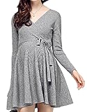 (オーセンティック) AUTHENTIC マタニティ ワンピース ニット Vネック 妊婦服 産前 産後 ウエストベルト フォーマル (Free, グレー)