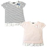 (ピンク/95cm)ベビー服 女の子 Tシャツ 半袖 Dolly Ribbon ドーリーリボン レース装飾 ボーダー柄 パフスリーブ袖 スナップボタン 女児 ベビー