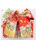 [ 京都きもの町 ] 7歳の女の子向け 結び帯 朱赤×ゴールド 桜と蝶 七五三 二部式帯 付け帯 日本製 Lサイズ