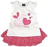 ロサン ハートプリントTシャツ&花柄3段フリルスカート ホワイト×ピンク 6M(6ヶ月)