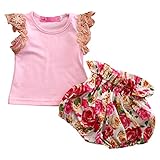幼児用ベビーガールズ服ピンクレーススリーブTシャツトップ+花柄Bloomer Shorts衣装セット服 カラー: ピンク