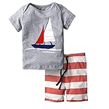 (ビッグエレファント) Big Elephant 半袖 Tシャツ ボディスーツ ショートパンツ 2点セットアップ ヨット男の子 3-24 ヶ月 (12-18ヶ月)