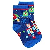 ステファンジョセフ 男の子用青スペースロボットカラフルGO-GOソックス,靴下,通園・通学グッズ,Stephen Josephスニーカーソックス (l（靴のサイズ約19.6cmまで）) [並行輸入品]