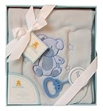 Big Oshi Teddy Soft Fleece Baby Swaddling Blanket and Rattle Gift Set - Blue by Big Oshi