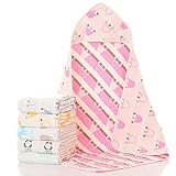 Petit Bella フード付き おくるみ ガーゼタオル 新生児 6重ガーゼケット ベビー 赤ちゃん オールシーズン 大判 100％コットン 通気 吸汗 保温 出産祝い (ピンク クラウン柄)