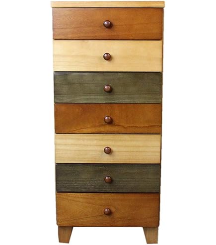 Amazon｜シックな色合いのカラフル 木製 チェスト 3段5引出［幅57cm
