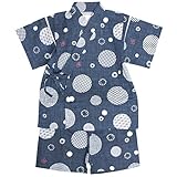 甚平 ベビー 男の子 綿100% 日本製生地 じんべい スーツ上下 祭 子供甚平 水玉/紺-9960 90cm