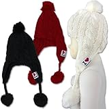■冬物【I lovePaPa&Mama】アイラブパパ&ママ丸編みニットみみあて付きアクリル100%ポンポンニット帽帽子ブラック/レッドホワイト ベビーフリー レッド