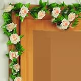 ノーブランド品　造花　壁掛け　壁飾り　蔓　花　葉　バド　バラ　アイビー　籐　観葉植物　人工観葉植物　インテリア　ローズ　雑貨　アーチ　装飾　飾りつけ　フラワー　結婚式　イベント　活動　シャンパン　Ge