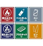 ゴミ分別シール ステッカー 6種類セット 11.5cm×10cm ゴミ箱用 カラフル 英語 中国語 アイコン付き PVC素材 防水 耐水性 NYANDELMO ND-0226-R05-colorful