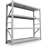 JOOHY スチールラック メタルラック 4段 耐荷重480kg 高さ調節可能 幅150cm×奥行40cm×高さ150cm 倉庫収納ラック 業務用 組立簡単 連結可能 物置 作業台 スチール棚 軽量ラック 物品棚 陳列棚 保管棚 整理棚 収納棚(ホワ