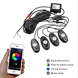 LWD 4個のRGB LEDロックライト雰囲気ライトキットRGB 1600万色LEDネオンアクセントライトロックブルートゥースコントロール、ネオンLEDライトキット、ロード、トラック、車、SUV、AT