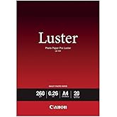 Canon LU101A4 260 GSM Smooth Texture Luster Photo Paper, A4 Size (20 Sheets) [AU Version]