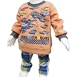 ボーイズベビー[Blue Mart(ブルーマート)]男の子|男児|子供|裏起毛スウェット上下セット|パジャマ80cm|オレンジ-A柄
