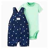 カーターズ　オーバーオール＆ロンパース　2点セット　セットアップ　半袖　ボディスーツ　上下セット　男の子　ボーイズ　パンツ　carter's (12Ｍ（12ヶ月）, マリン＆ヨット) [並行輸入品]