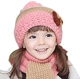 【Anjelly】 ニット帽 マフラー 子供用 セット ワンポイント マウス おまけ手袋付 (ピンク)