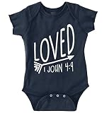 Loved聖書新しい両親ChristianベビーギフトCute Funny Baby Onesieボディスーツ カラー: ブルー