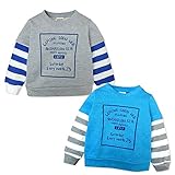 (グレー/95cm)ベビー服 男の子 トレーナー 長袖 ミニ裏毛 ロゴプリント ボーダー柄 重ね着風 男児 ベビー