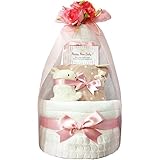 おむつケーキ オーガニック 出産祝い 人気 女の子 豪華3段 今治タオル スタイ マスコットガラガラ 赤ちゃん 内祝い 誕生日プレゼント ギフトセット (パンパースS40 （出産祝い用に）)