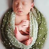 (フィーショー)FEESHOW　赤ちゃん　新生児　ニット編み　ベビーラップブランケット　モダンバーラップ　おくるみ　ガーゼ　モヘア生地　柔らかい　ドット柄　ヘッドドレス付き　マルチブランケット　写真撮